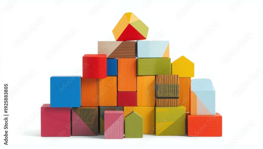 Obraz premium Colorful wooden cubes for stacking and building. Educational toy for kids