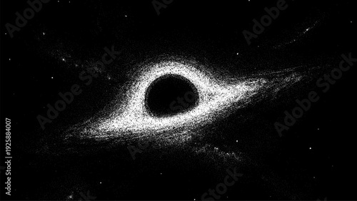 Black hole with stipple effect in outer space. Cosmic abstract background for science fiction or astronomy concepts.
