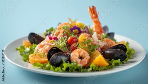 Wallpaper Mural New seafood dish, nutritious salad of mussels, squid, shrimp, and fruit Torontodigital.ca