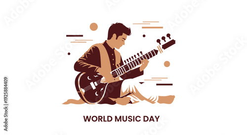 World Music Day vector illustration with guitar player