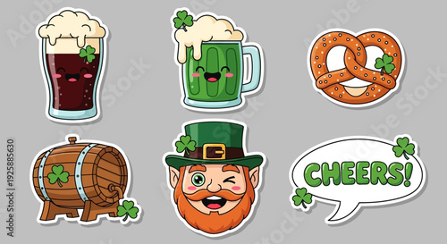 Whimsical St. Patrick's Day stickers with magical fairy and pot of gold