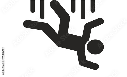Silhouette icon of a person falling downwards with motion lines on a white background