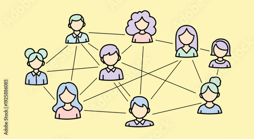 Diverse people connected in a network from a top-down viewpoint illustrating social connections