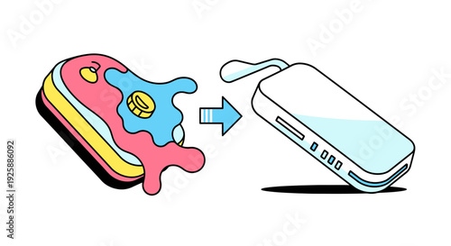 Portable power bank charging colorful digital device illustration from top view