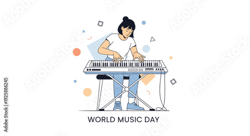 World Music Day keyboard player illustration
