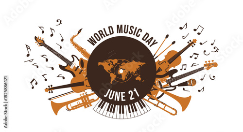 World Music Day icons, June 21 music symbols