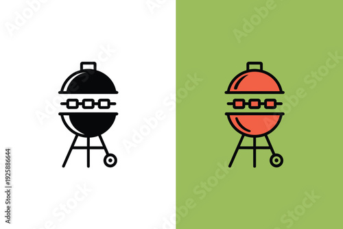 Black Icon of Portable Barbecue Grill with Lid