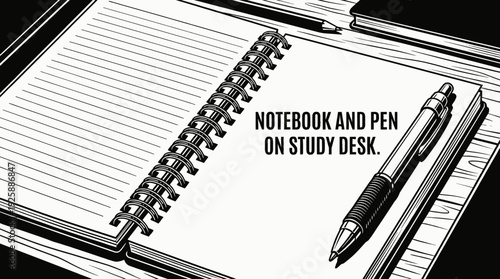 notebook and pen placed on a clean study desk representing learning productivity note taking and academic organization