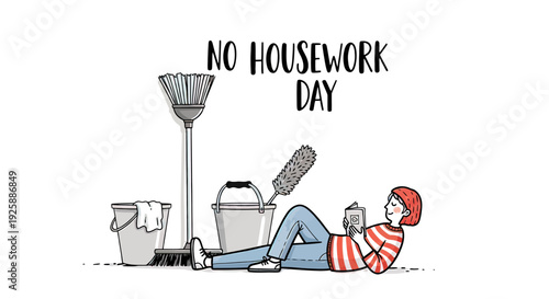 Man Relaxing on Floor with Cleaning Tools 1.