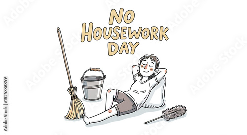 Man Relaxing on Floor with Cleaning Tools 2.