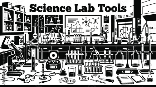 Science lab tools in a laboratory representing experimental learning research education and scientific discovery