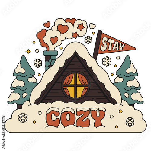 Retro A-Frame Mountain Cabin in Snowy Forest Stay Cozy Design