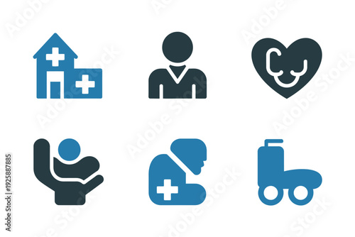 Minimalist Healthcare Icons with Helping Hand