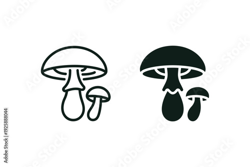 Simple Black Line Drawing of Two Mushrooms