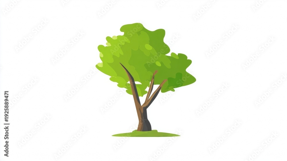 Fototapeta premium A cartoon tree with green leaves.