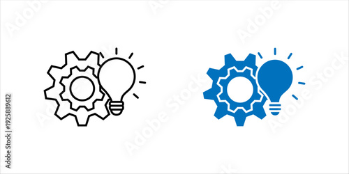 Simple line icon combining a gear and light bulb to represent innovation, smart solutions, creative engineering, and technology-driven ideas. Suitable for startup, automation, and creative business co