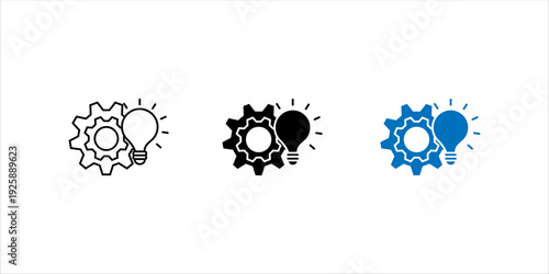 Simple line icon combining a gear and light bulb to represent innovation, smart solutions, creative engineering, and technology-driven ideas. Suitable for startup, automation, and creative business co