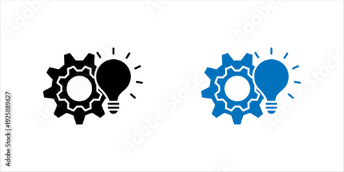 Simple line icon combining a gear and light bulb to represent innovation, smart solutions, creative engineering, and technology-driven ideas. Suitable for startup, automation, and creative business co