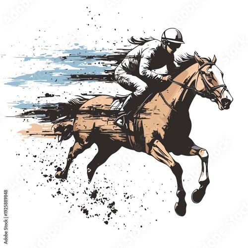 Dynamic Horse Racing Silhouette in Motion , vector style simple color