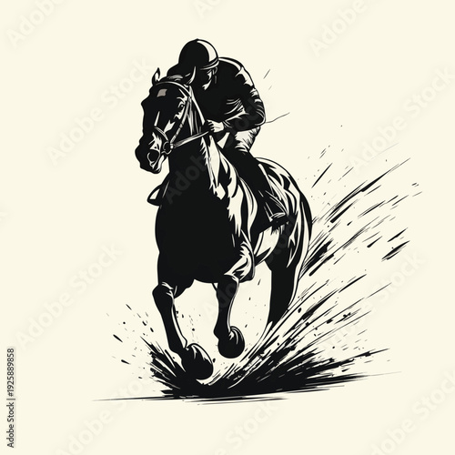 Dynamic Horse Racing Silhouette in Motion , vector style simple color