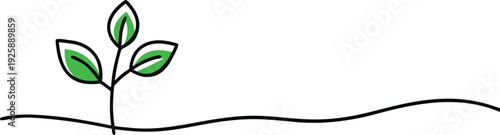 Single Sprout Growing From Line Representing Ground Minimalist Design