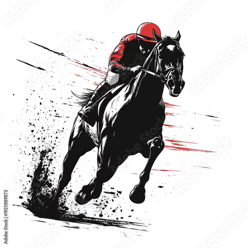 Dynamic Horse Racing Silhouette in Motion , vector style simple color