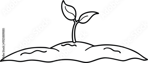 New Plant Sprout Growing from Soil Simple Line Art Illustration