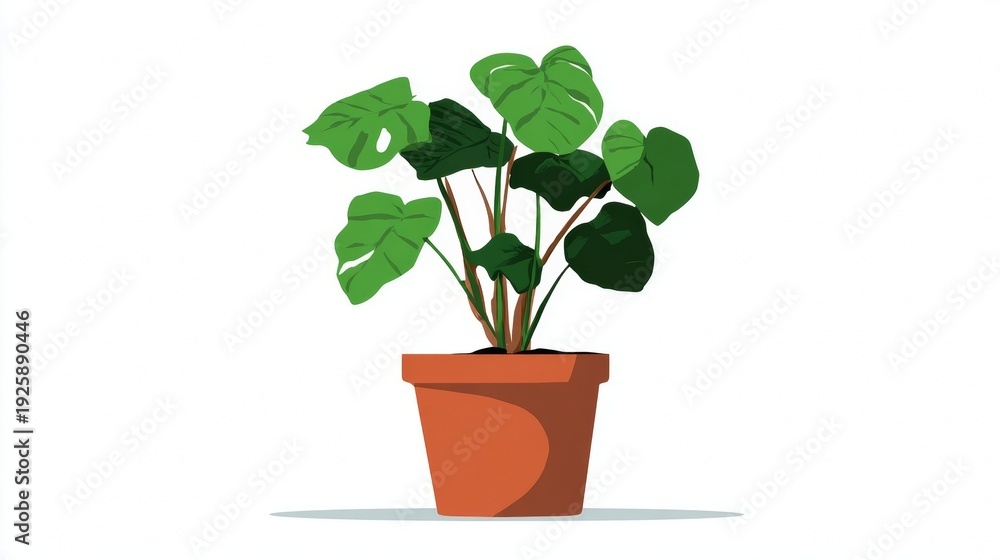 Obraz premium Potted plant with green leaves in terracotta pot.