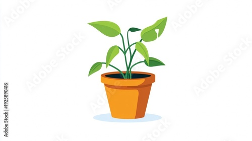 A cartoon potted plant with green leaves in a terracotta pot.