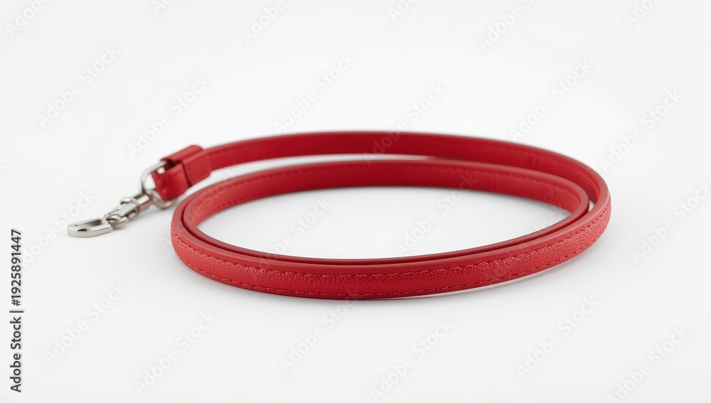 Fototapeta premium Single red leather lanyard on white