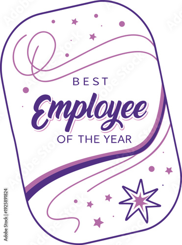 Best employee of the year award badge with purple stars and swirls