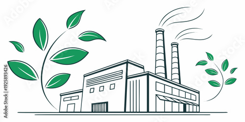 Industrial factory with green elements symbolizing eco-friendly manufacturing processes