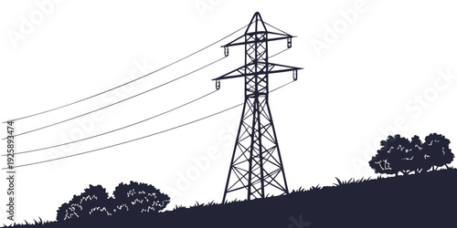 A lone power transmission tower standing against a clear sky with scattered lines.