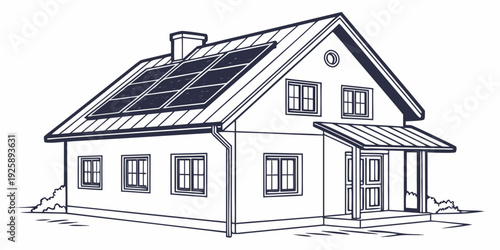 A modern house featuring solar panels on the roof for sustainable energy use.
