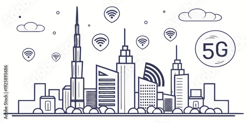 Illustration of futuristic cityscape embracing 5g wireless technology integration