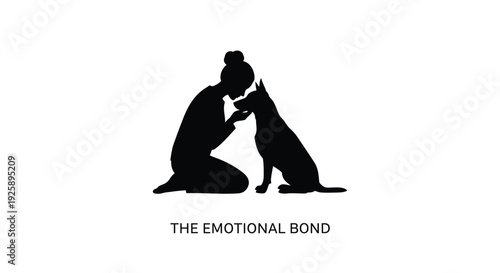 Silhouette of woman and dog emotional bond