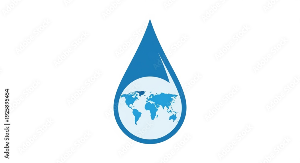 Obraz premium Blue water droplet icon with world map inside symbolizing global water conservation and eco friendly concepts