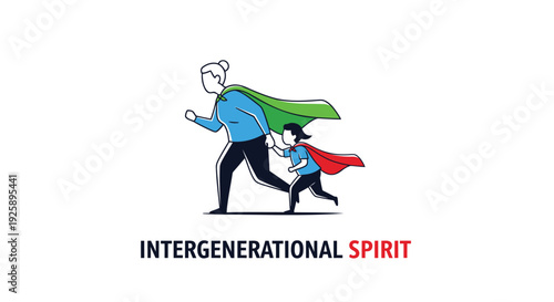 Intergenerational spirit icon set, family and teamwork symbol. Created in colorful style with blue, green, and red palette.