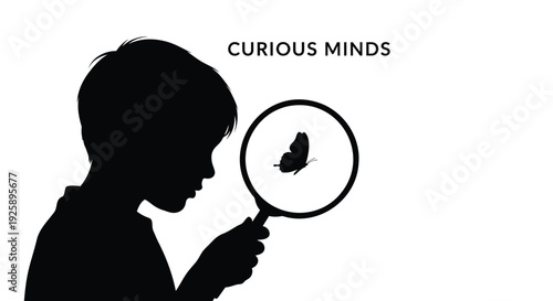 Curious child silhouette with magnifying glass vector