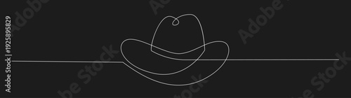 Continuous One Line Drawing of Cowboy Hat on Black Background