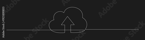Continuous Line Drawing of Cloud Upload Icon on Dark Background