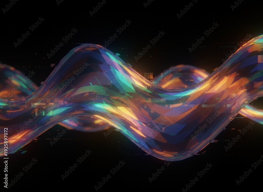Obraz premium Abstract Digital Waveform With Glitch Effect And Rainbow Colors On Black Background
