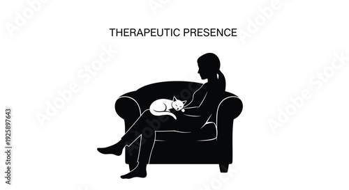 Therapeutic presence icon with cat and woman