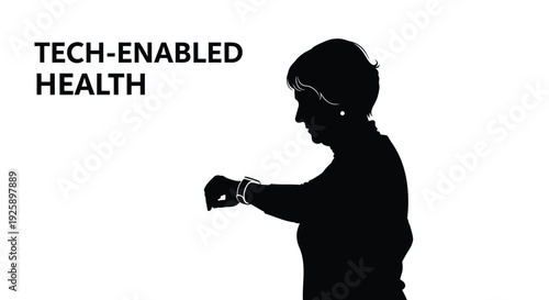 Silhouette of child wearing smartwatch and glasses, tech-enabled health