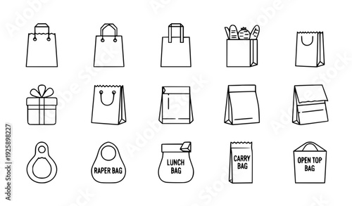Collection of Shopping Bags and Gift Boxes, Flat Design Vector Illustration