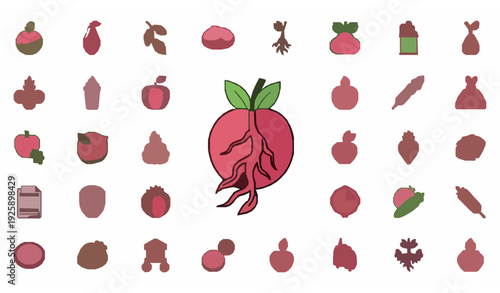 Cute apple fruit icons set with leaves and seeds flat design vector illustration