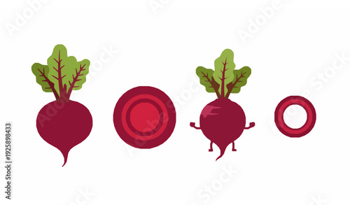 Fresh red beets with green leaves isolated on white background flat design vector illustration