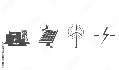 Renewable energy sources vector illustration flat design with power plant solar panel antenna lightning