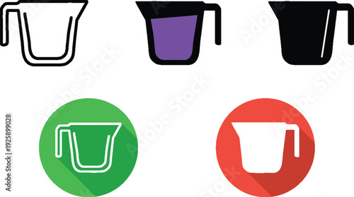 Measuring Cup Icons And Flat Circular Kitchen Utensil Symbols In Multiple Styles