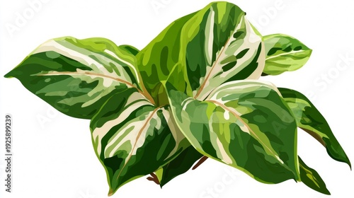 Beautiful green leaves with white variegation on a plain white background.